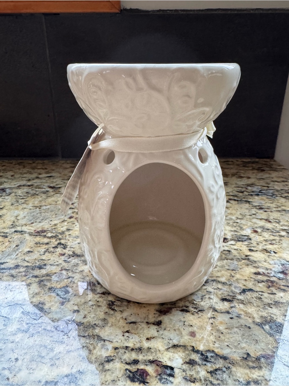 Hallmark Cream Ceramic Oil Warmer with Embossed Floral Design